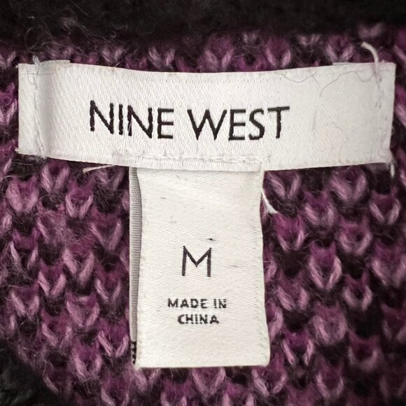 Nine West Purple & Black Plaid Knit Balloon Sleeve Mock Turtleneck Sweater - Picture 7 of 8